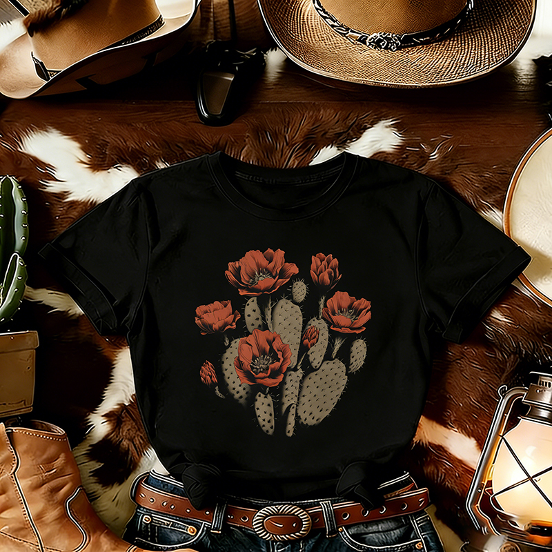 Western Boho Desert Cactus Flower  T-shirt