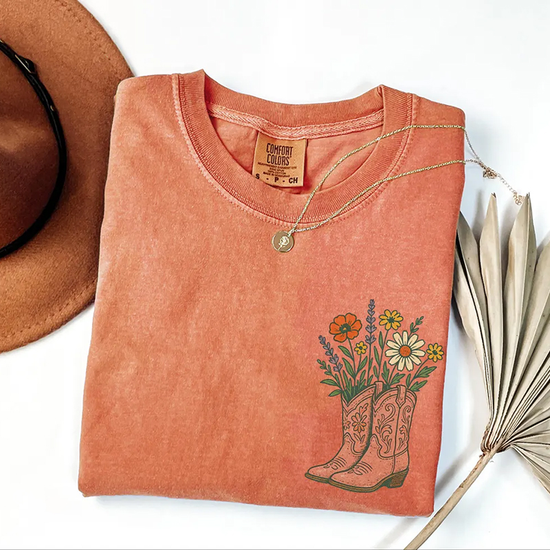 Cowgirl Boots Wildflowers Western T-shirt