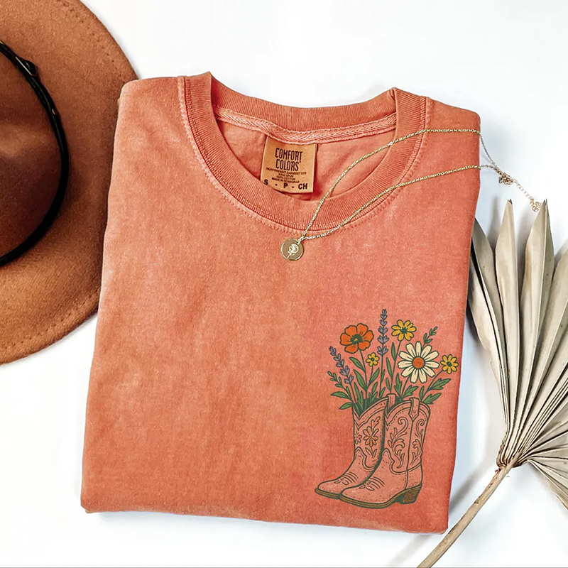 Cowgirl Boots Wildflowers Western T-shirt