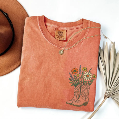 Cowgirl Boots Wildflowers Western T-shirt