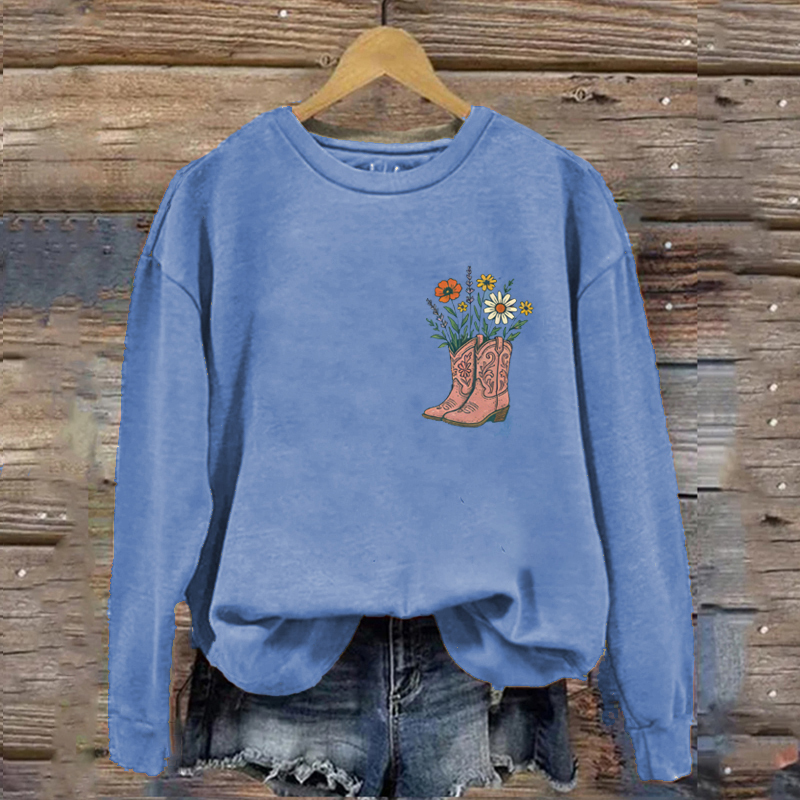 Cowgirl Boots Wildflowers Western Sweatshirt