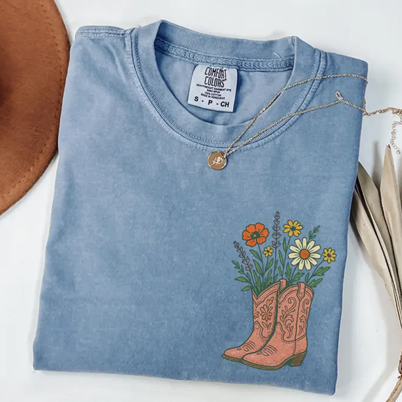 Cowgirl Boots Wildflowers Western T-shirt