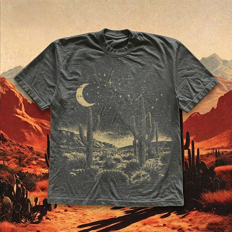 Western Desert Night Cactus T-shirt