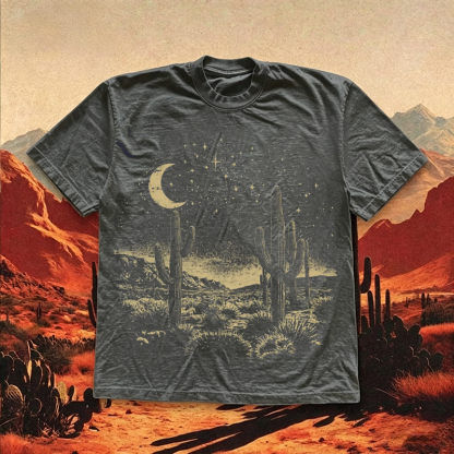 Western Desert Night Cactus T-shirt