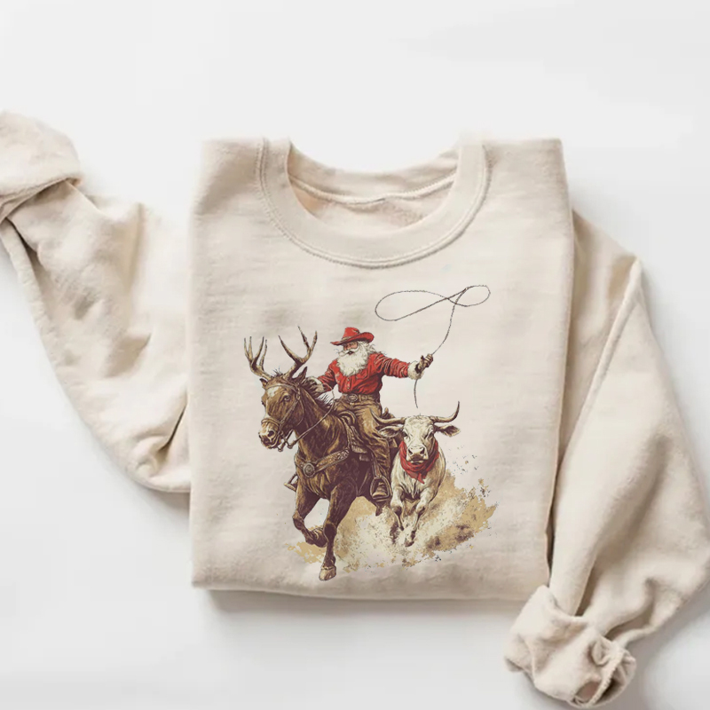 Cowboy Santa Western Roping Christmas Sweatshirt