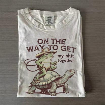 Western Funny Frog Riding Turtle T-shirt