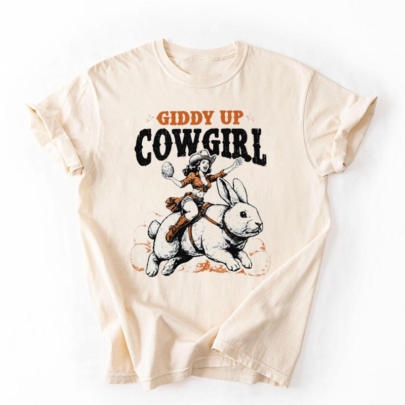 Western Easter Cowgirl Riding Bunny T-shirt