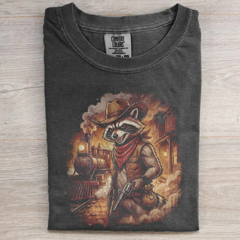 Western Wildlife Vintage Raccoon Gunslinger T-shirt