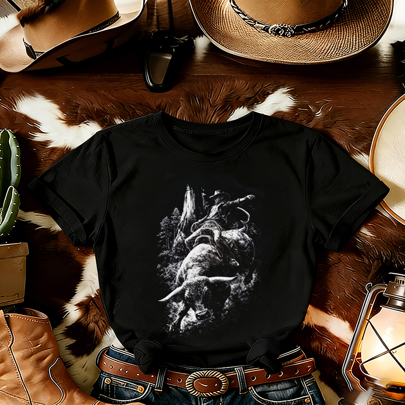 Western Cowboy Bull Riding T-shirt
