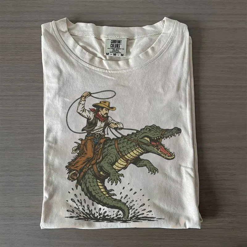 Funny Western Cowboy Riding Alligator T-shirt