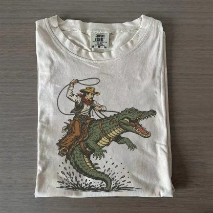 Funny Western Cowboy Riding Alligator T-shirt