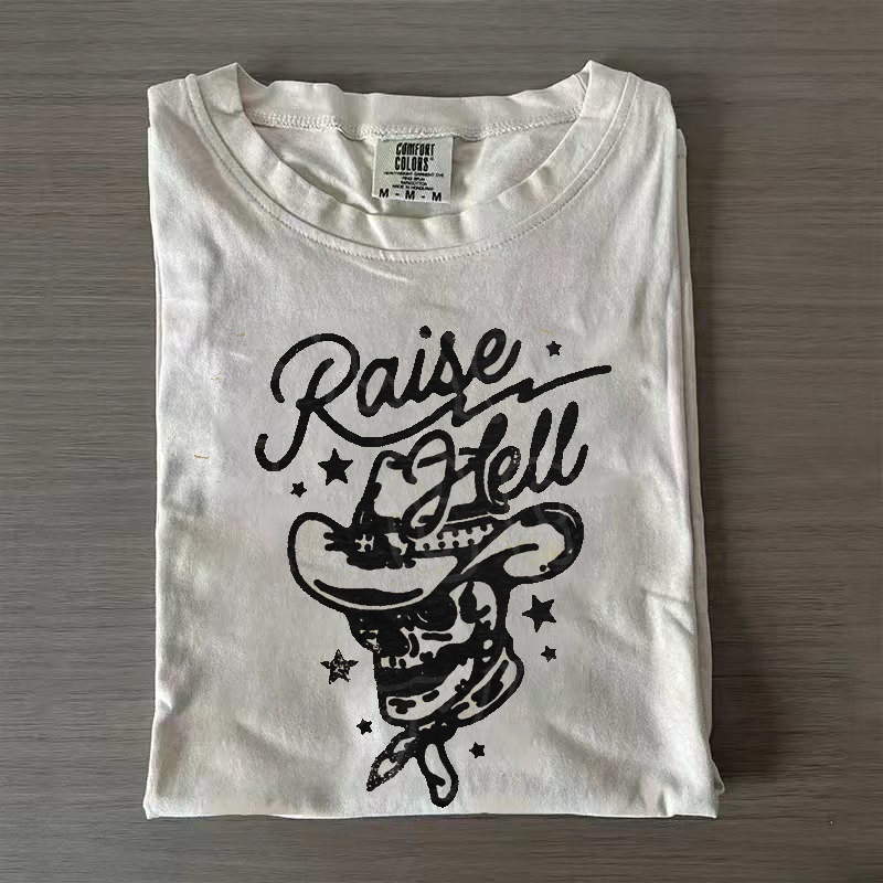 Raise Hell Cowboy Skull  T-shirt