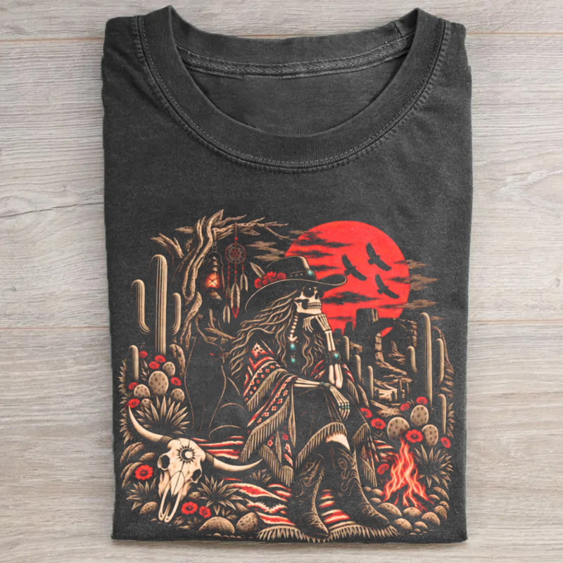 Gothic Western Skeleton Cowgirl T-shirt