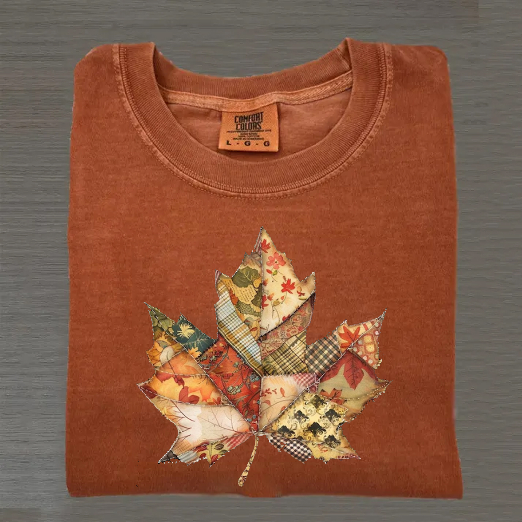 Retro Patchwork Fall Leaf T-shirt