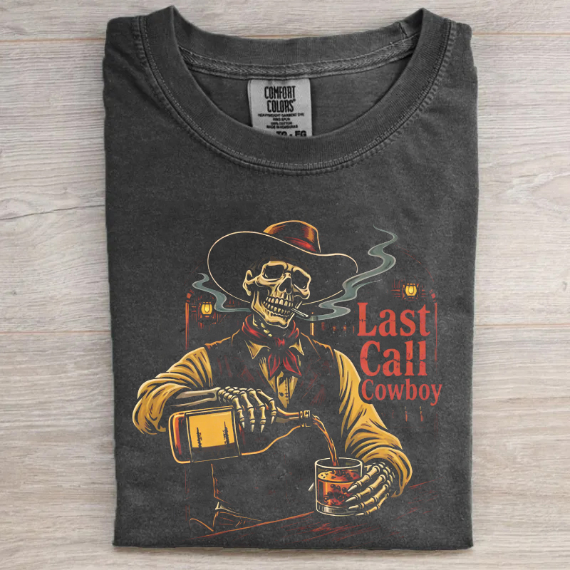Last Call Cowboy Skeleton Cowboy Whiskey T-shirt