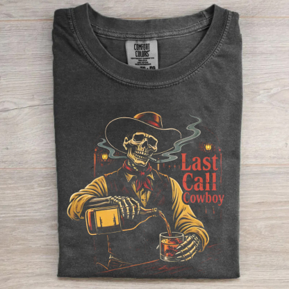 Last Call Cowboy Skeleton Cowboy Whiskey T-shirt