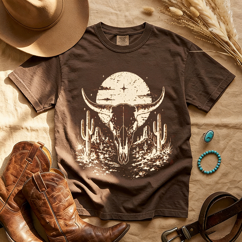 Bull Skull Western Boho Desert T-shirt