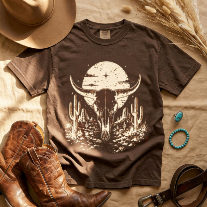 Bull Skull Western Boho Desert T-shirt
