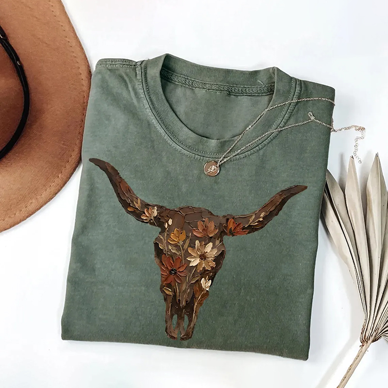 Western Boho Cow Skull T-shirt