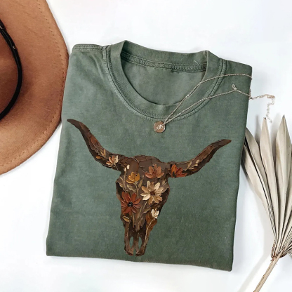 Western Boho Cow Skull T-shirt