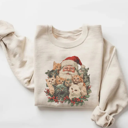Retro Santa Claus & Kittens Christmas Winter Sweatshirt