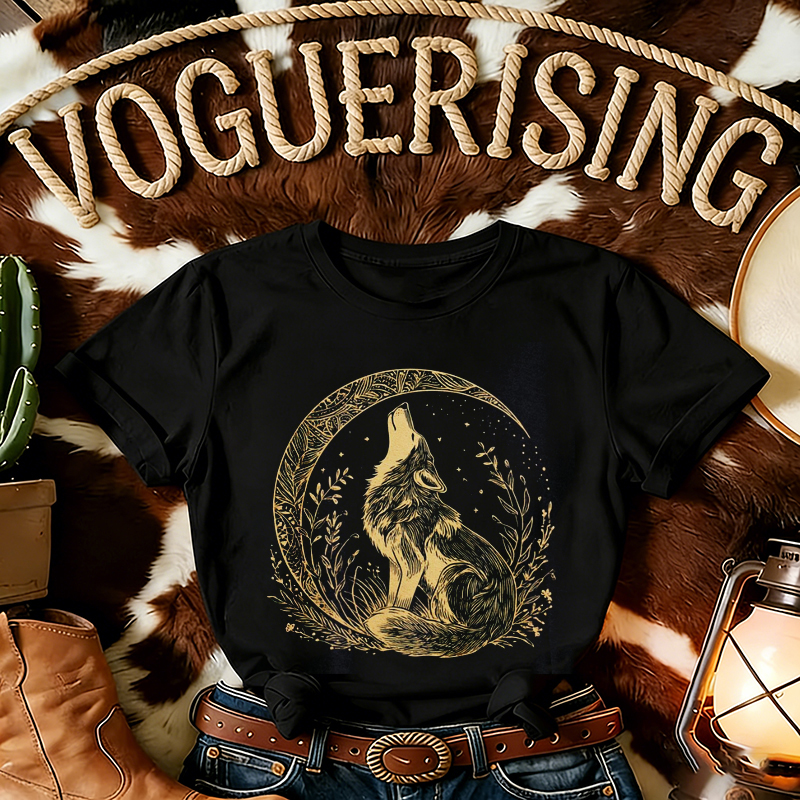 Celestial Cottagecore Howling Wolf Moon T-shirt
