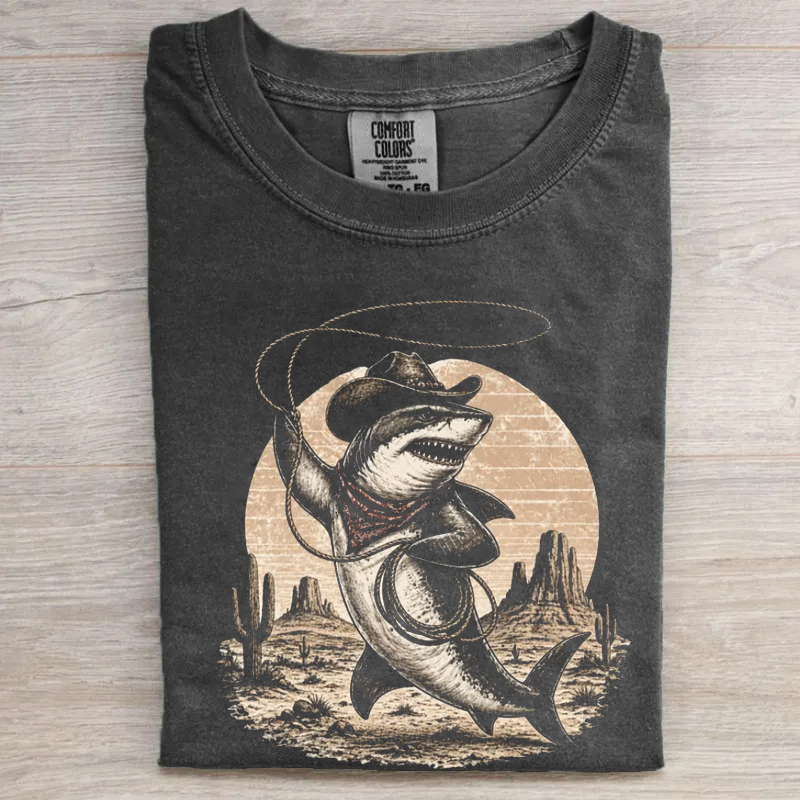 Funny Western Cowboy Shark Roping Lasso T-shirt