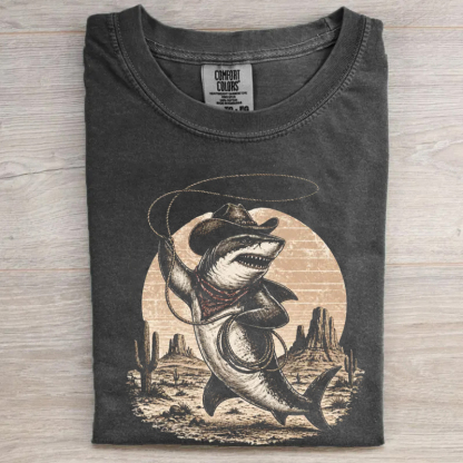 Funny Western Cowboy Shark Roping Lasso T-shirt
