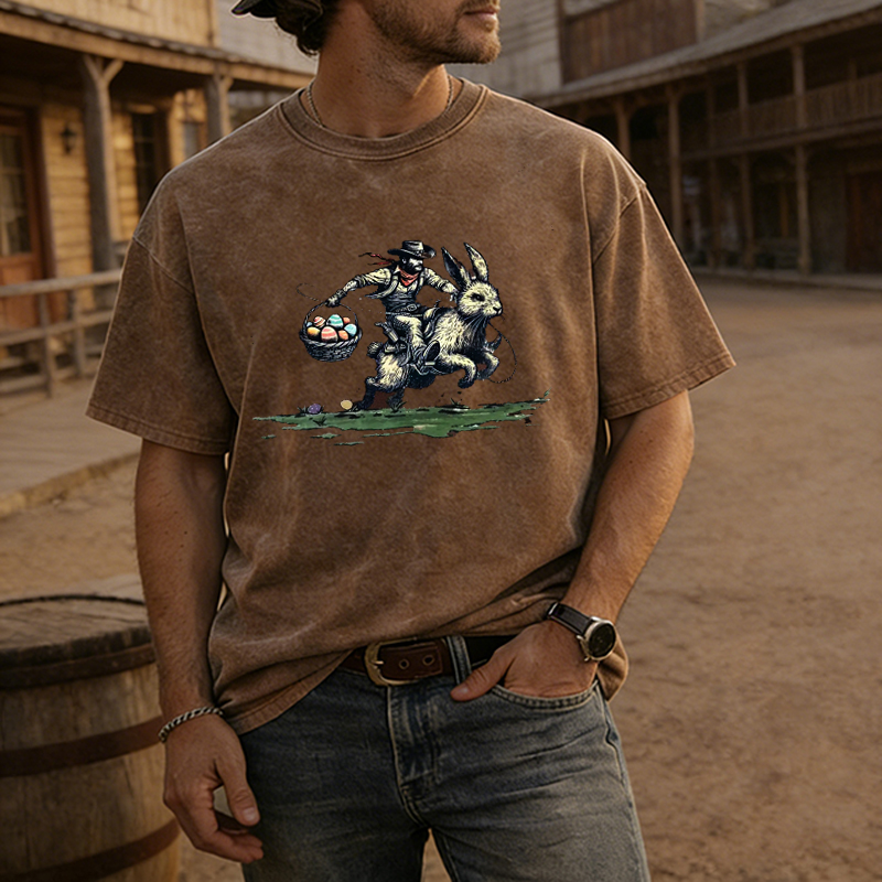 Western Cowboy Riding Easter Bunny T-shirt