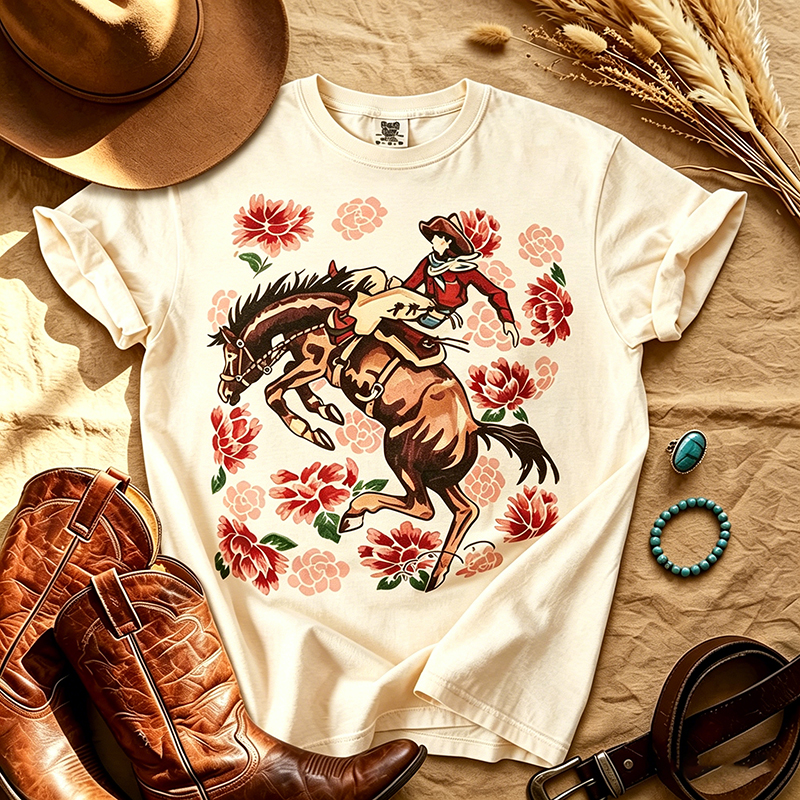 Western Bronc Rider Rose T-shirt