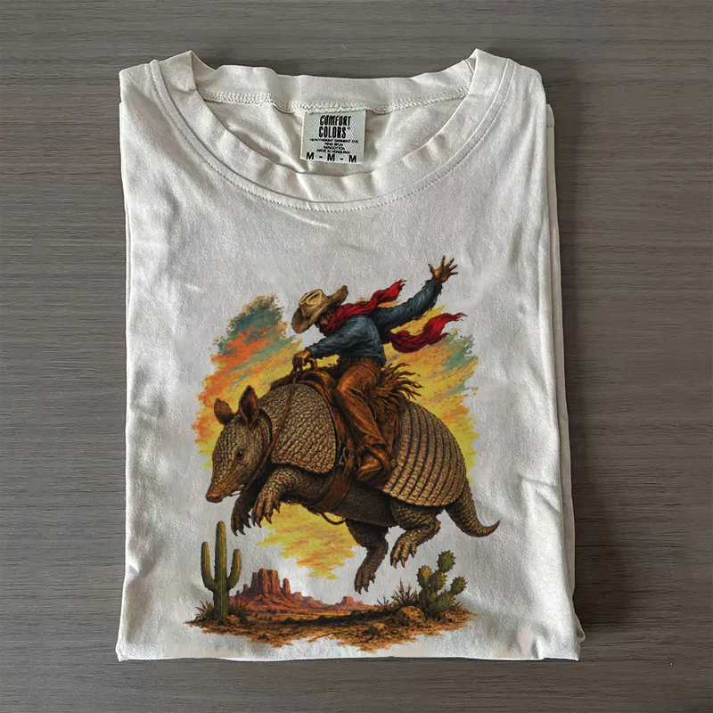 Western Desert Cowboy Riding Armadillo T-shirt