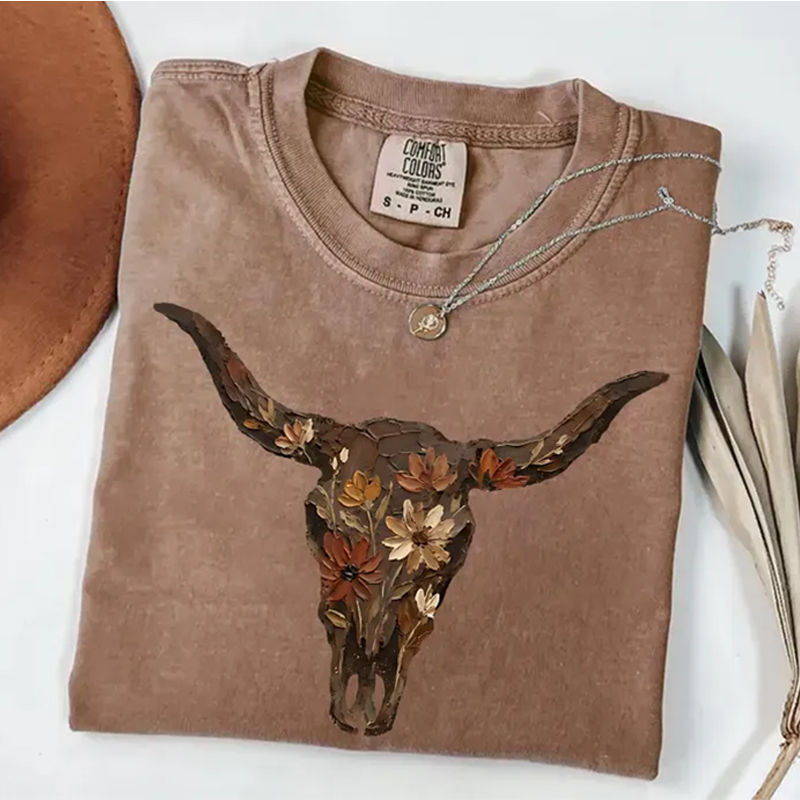 Western Boho Cow Skull T-shirt
