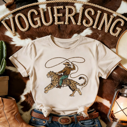 Western Cowboy Riding Leopard T-shirt