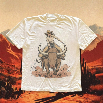 Cowgirl Riding Bull T-shirt