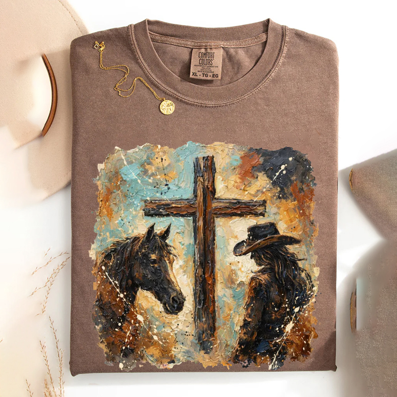 Cowgirl Western Cross Easter T-shirt