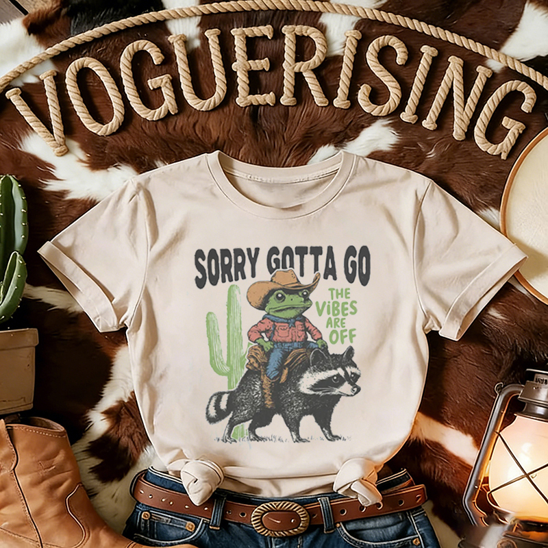 Vintage Western Cowboy Frog Riding Raccoon T-shirt