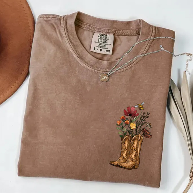 Western Cowgirl Boots Wildflowers T-shirt