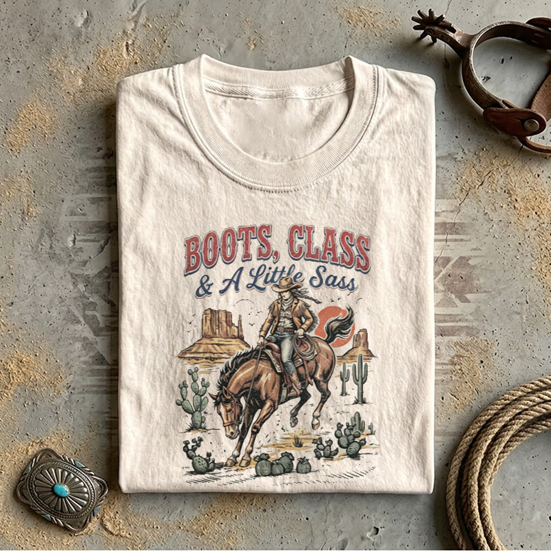 Boots Class And A Little Sass Western Cowgirl Vintage 90s T-Shirt