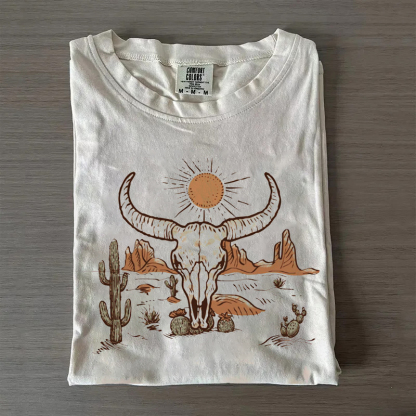 Western Desert Cow Skull Leopard Cactus T-shirt