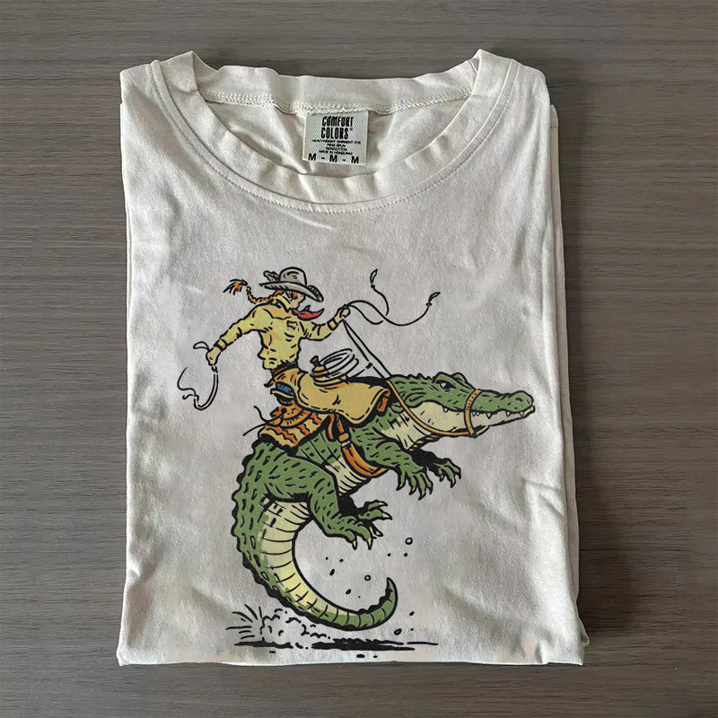 Cowboy Riding An Alligator Western Rodeo T-shirt