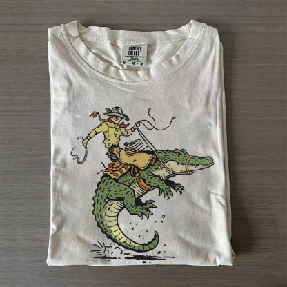 Cowboy Riding An Alligator Western Rodeo T-shirt