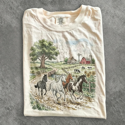 Vintage Running Horses Western Nature T-shirt