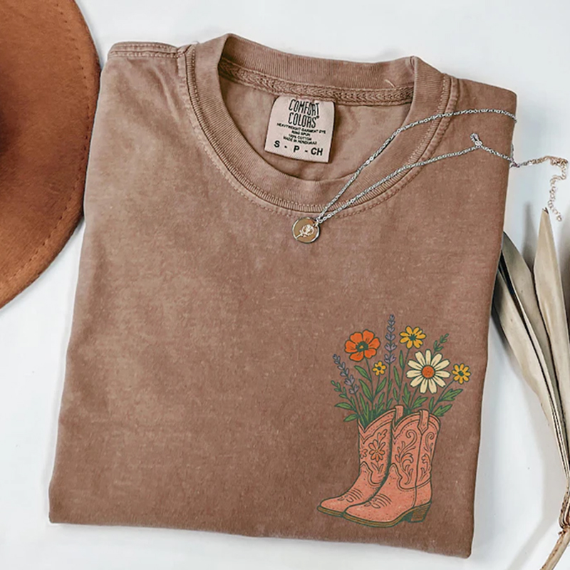 Cowgirl Boots Wildflowers Western T-shirt