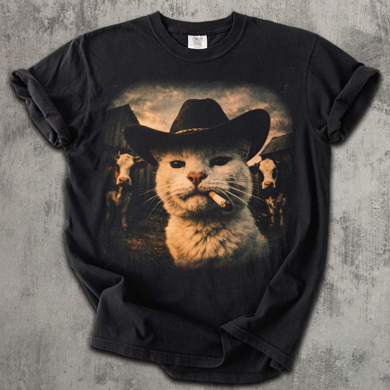 Western Funny Cowboy Cat T-shirt