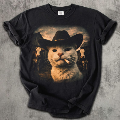 Western Funny Cowboy Cat T-shirt