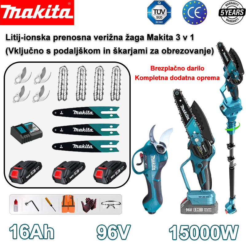 🔥Teleskopska žaga Makita 3-v-1 z litijevo baterijo 15000 W s podaljškom in škarjami za obrezovanje🌳