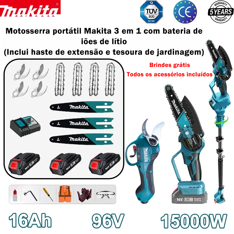 🥳Serra telescópica Makita 3 em 1 de iões de lítio de 15000 W com haste extensível e tesoura de poda.🎉🎉