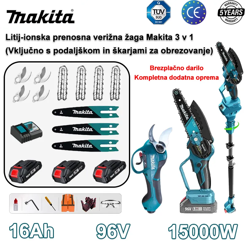 🔥Teleskopska žaga Makita 3-v-1 z litijevo baterijo 15000 W s podaljškom in škarjami za obrezovanje