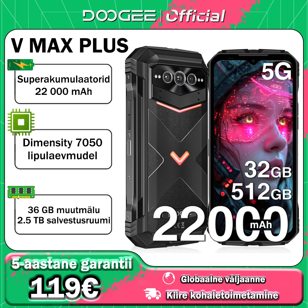 🥳Doogee V Max Plus - globaalne 5G nutitelefon (vastupidav versioon)🎉