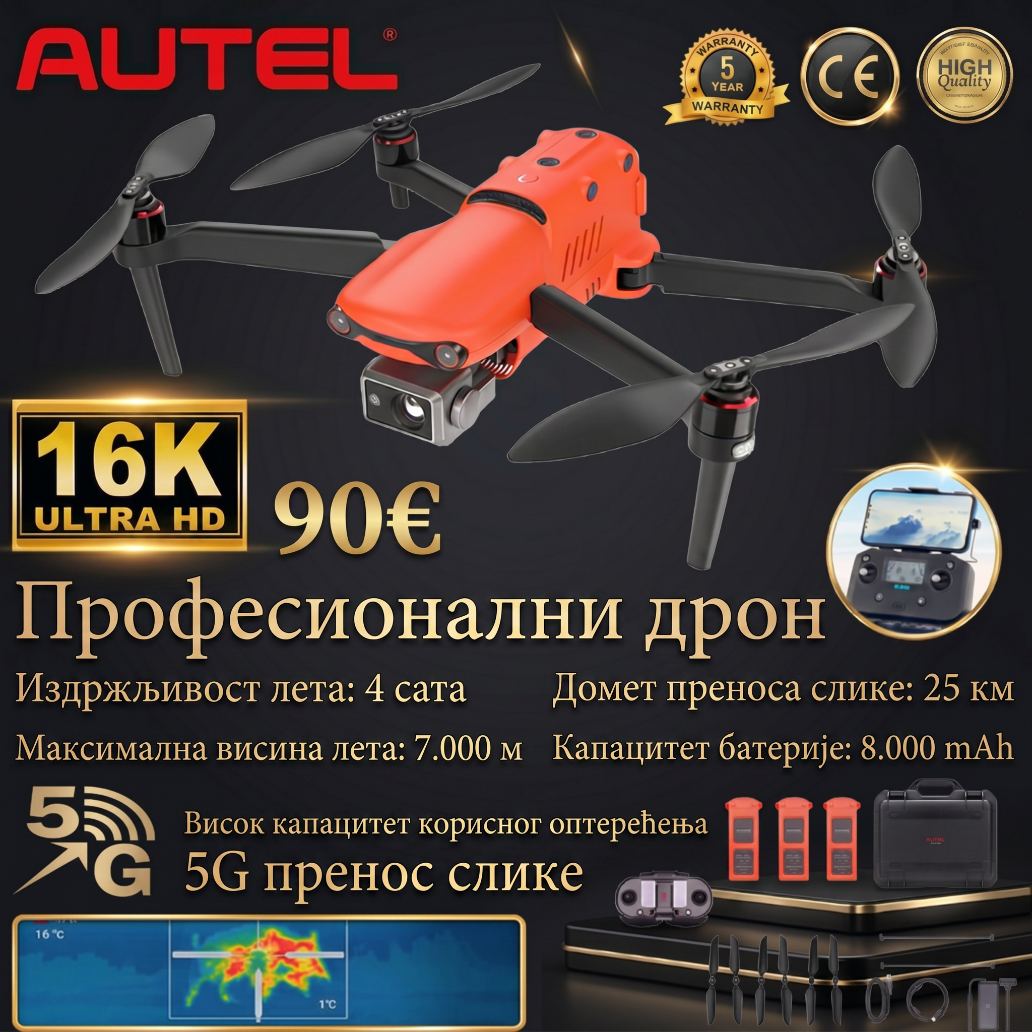 💑Професионални термовизијски дрон EVO II Dual 640T (V2), 5 година гаранције
